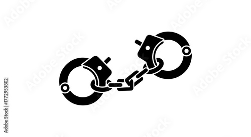 Black silhouette of handcuffs on a white background
