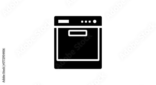 Simple black and white icon illustration of a modern dishwasher