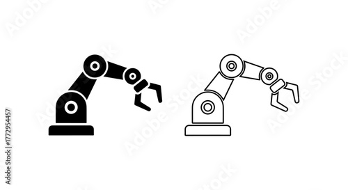Industrial robotic arm in solid and outline styles
