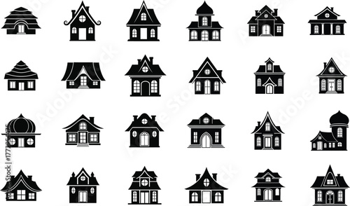 Diverse Architectural House Icons Set .