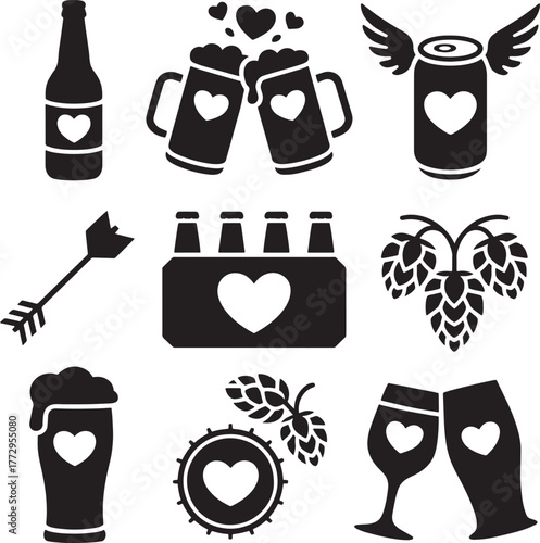Beer collection with hearts and hops bottle wings