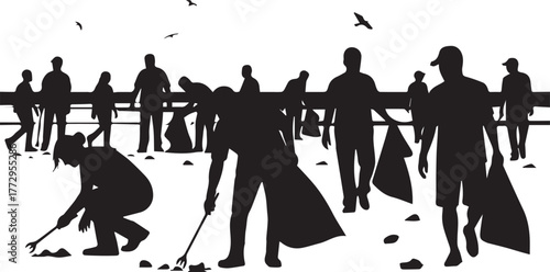 Diverse volunteers cleaning up the environment together on international volunteer day raising awareness