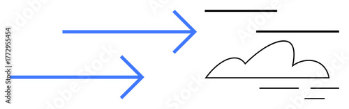 Blue arrows indicate forward motion toward a cloud with sleek lines symbolizing swiftness and progress. Ideal for technology, communication, innovation, data transfer, speed, networking, digital