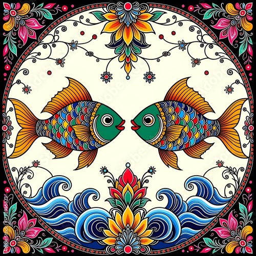vector illustration of fish in abstract background 