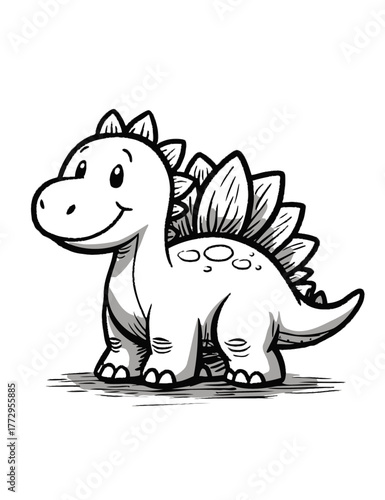 Cute Baby Stegosaurus Dinosaur Sketch Black And