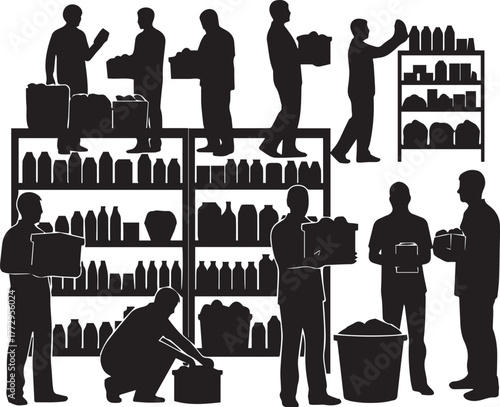 Volunteers stocking shelves and organizing goods for community support international volunteer day scene