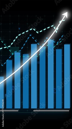 Business growth concept in allusive graph chart showing marketing sales profit increasing to future target . Excellent financial status of corporate business rise up . Finance and money 3D rendering .