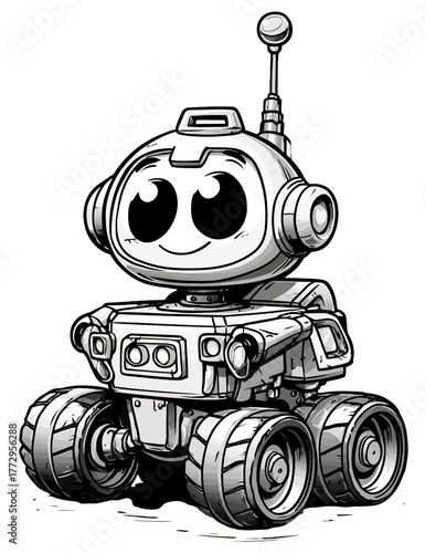 Cute Cartoon Robot Character Hand Drawn Style