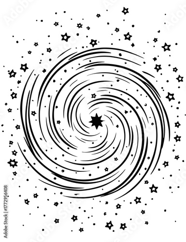 Black And White Spiral Galaxy Vector Illustration