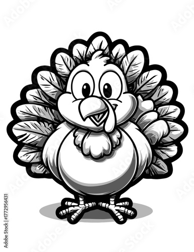 Cute Cartoon Turkey Character Black And White