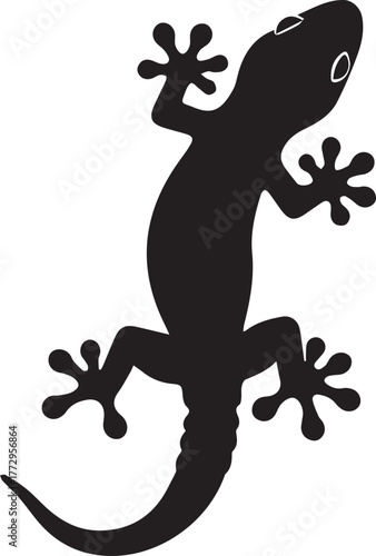 Silhouette of a lizard with detailed toes clinging vertically upward showing its unique form