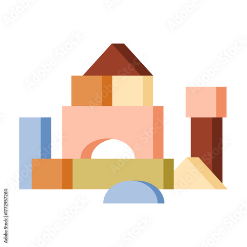 Toy castle block. Construction cubes for motor skills activities and logical thinking. Educational  toy. Vector illustration in cartoon style. Isolated background
