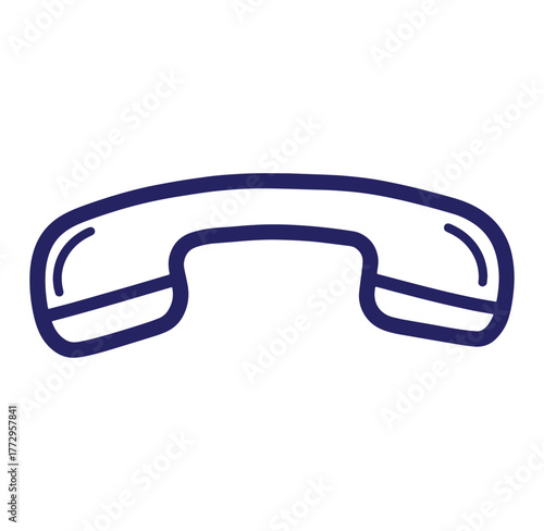 Simple dark blue outline illustration of a telephone receiver isolated on white background