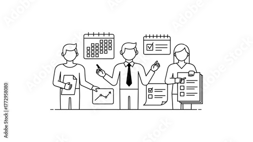 Business team planning and analyzing data