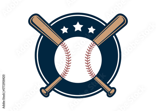 Classic baseball emblem with crossed bats and stars on a circular background