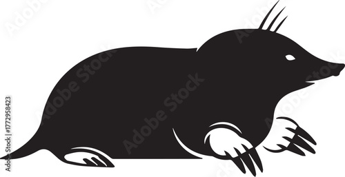 Silhouette of a mole with prominent claws ready for digging and burrowing activity