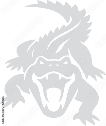 Gray alligator silhouette with open mouth and sharp teeth, Wild crocodile vector illustration