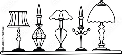 vector illustration of a set of lamps