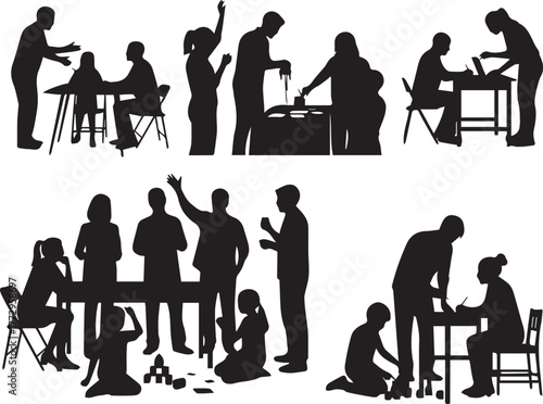 International volunteer day diverse people silhouettes engaged in community activities and helping others