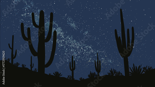 Nighttime Saguaro Cactus Forest Time Lapse with Stars and Milky Way