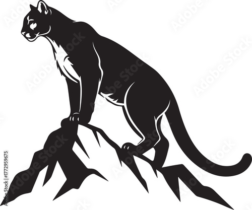 Majestic mountain lion silhouette prowling on rocky peaks wild animal art