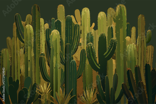 Dense Assemblage of Prickly Succulent Cactus Plants