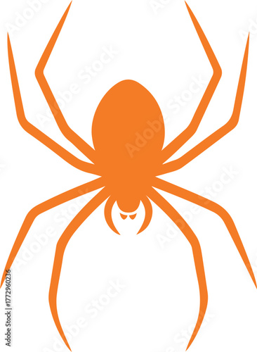 Orange spider silhouette with eight legs on white background, Creepy spider vector design
