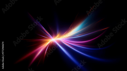 Fototapeta Naklejka Na Ścianę i Meble -   light painting photography. Vibrant streaks of multicolor neon light against dark background. Bright rays of glowing light