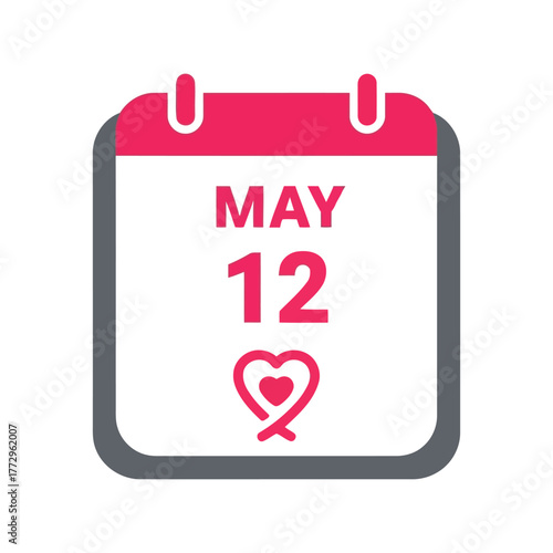 Calendar page with date may 12 and heart icon, symbolizing important day or event Vector, illustration