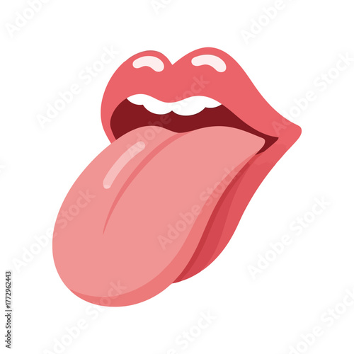 Open mouth with tongue sticking out, taste, fun, or medical exam illustration graphic