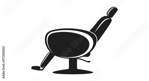 Minimalist black silhouette of a dentist s chair with a white background representing dental care and medical equipment