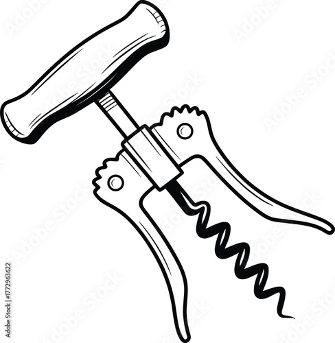 Corkscrew Wine Opener Vector Illustration in Vintage Line Art Style.