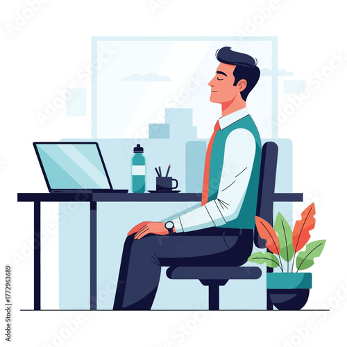 Businessman meditating at his desk a vector illustration of a calm professional taking a break promoting wellness and stress relief in the workplace