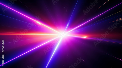 Fototapeta Naklejka Na Ścianę i Meble -   light painting photography. Vibrant streaks of multicolor neon light against dark background. Bright rays of glowing light