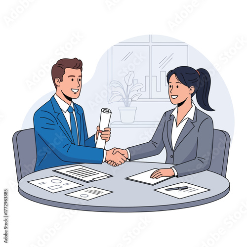 Business people shaking hands vector illustration of a successful partnership agreement isolated on white background