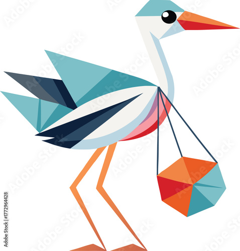 Abstract geometric stork carrying polygona on a white background