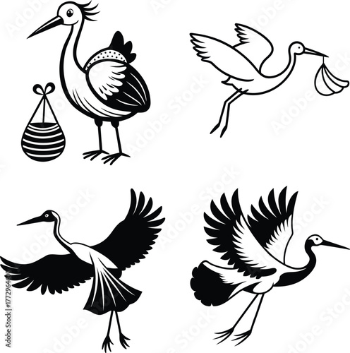 Minimalist stroke bird flying with baby bundle set