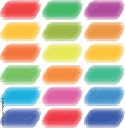 Shiny Color Button Vector Icons – Glossy Square Web UI Design Elements Set – Bright Glass Internet Buttons in Multiple Colors for Apps, Websites and Software Interface – Editable Blank Template