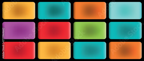 Colorful Square Button Icons Collection – Glossy Glass Web UI Elements in Green, Orange, Yellow – Blank App Interface Buttons Set, Shiny Modern Internet UI Design, Vector Illustration