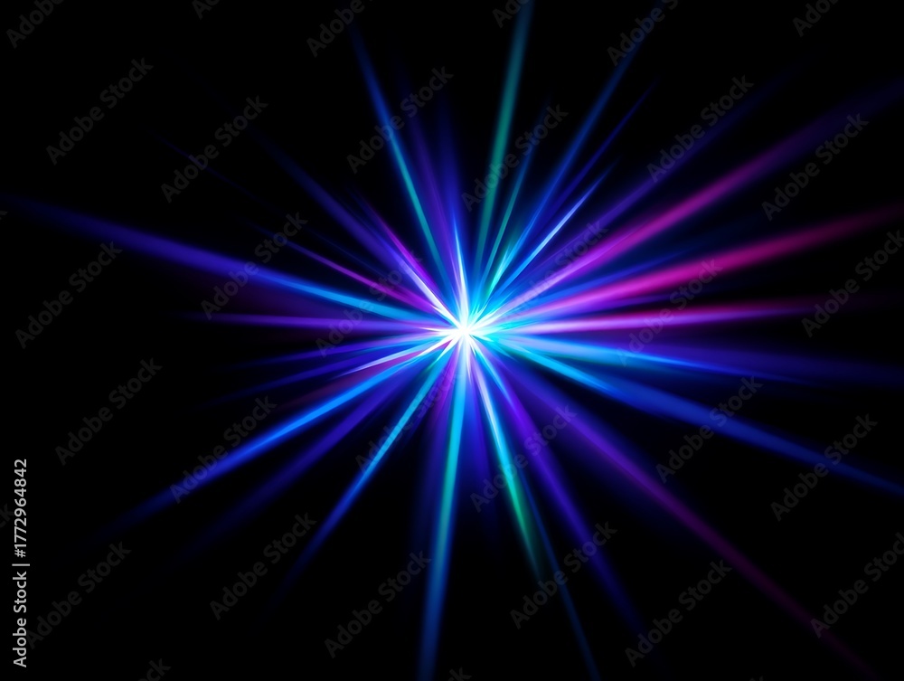 Obraz premium Colorful light streaks radiating from a central point on black background