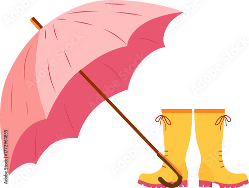 ubber boots and umbrella vector set isolated on white background.