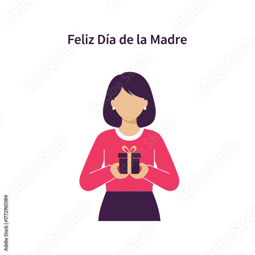Feliz dia de la madre flat illustration of a woman holding a gift box Vector, illustration