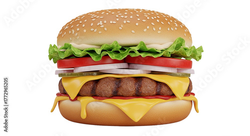 Juicy Delicious Burger Classic Cheeseburger with Fresh Toppings Restaurant Meal Fast Food Culinary American Diner Food