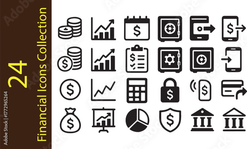 24 Financial and Banking Glyph Icons Collection