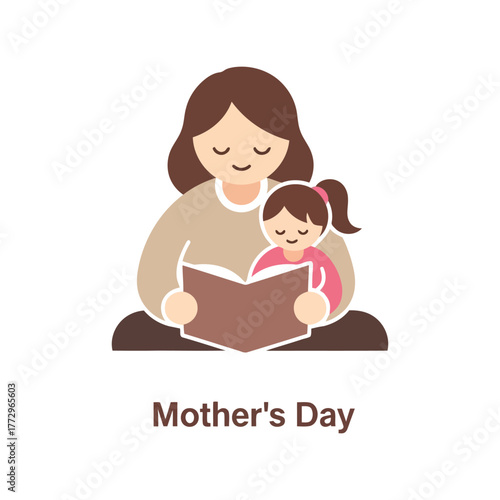 Mother reading book with daughter, family love story time illustration Vector, illustration