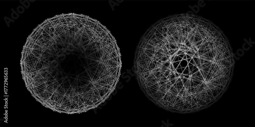 Vector futuristic set black sphere of particles and lines. Network connection big data. Abstract technology background