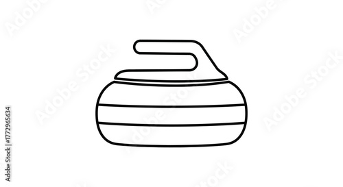Simple outline drawing of a curling stone with a handle on a white background silhouette