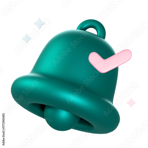 Cute 3D Illustration Bell Icon with check mark