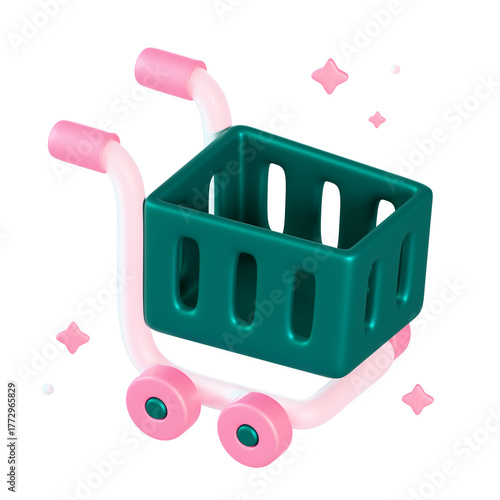 Cute 3D green shopping cart icon