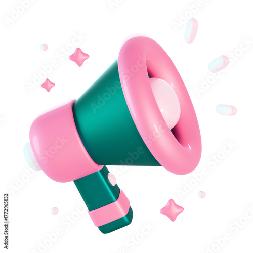 Cute 3D green and pink megaphone icon